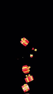 Şeffaf bir arka planda hediye kutuları havada yükseliyor. Pürüzsüz animasyon.