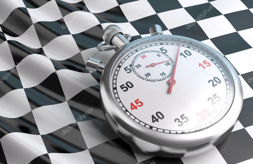 Checkered flag and stopwatch.