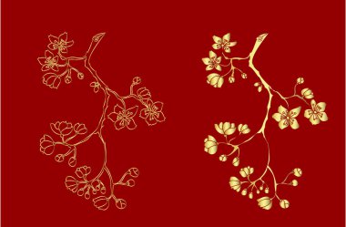 Serbest el Sakura çiçek vektörü seti, Güzel çizgi sanatı Şeftali çiçeği beyaz arka planda izole edilir