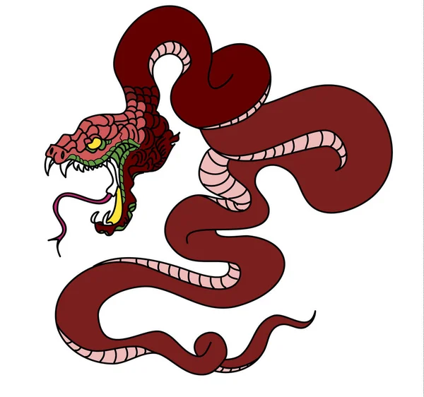 赤いヘビベクトル Lamproeltis三角ベクトル 入れ墨のためのスティッカーと手描きのヘビ 白い背景に赤いヘビの爬虫類 — ストックベクタ