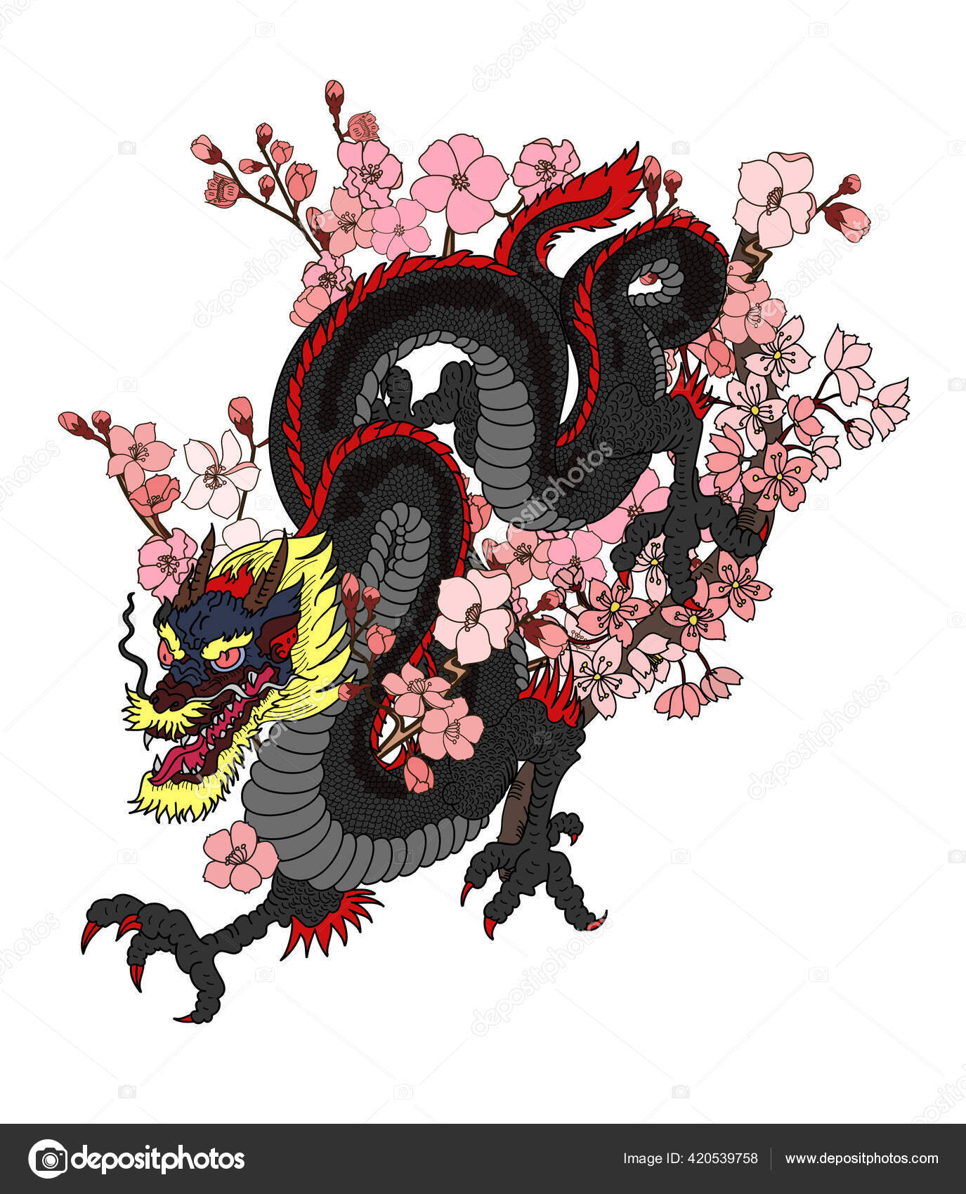 Japanese Dragon Fight Tattoo