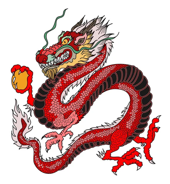 Tatuaggio Del Drago Rosso Giapponese Drago Sfondo Rosso Capodanno Cinese — Vettoriale Stock