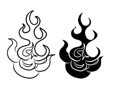 Beyaz arkaplan üzerine resim ve baskı için Çin bulut vektörü. Dövme tasarımı ve fikir için geleneksel Japon kültür unsuru. Tişört için ateş vektörü. Dövme için geleneksel Japon ateşi..