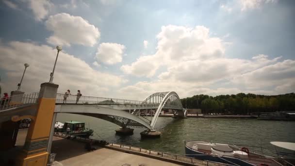 View of Eifel tower and the river Seine — Stock Video