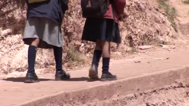 Kinderen walking in arme district in Cusco — Stockvideo