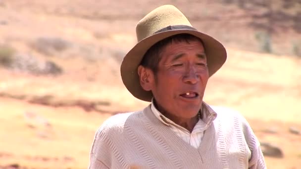 Agricultor en una granja en los Andes — Vídeo de stock