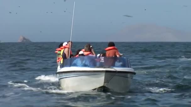 Туристы в лодке — стоковое видео