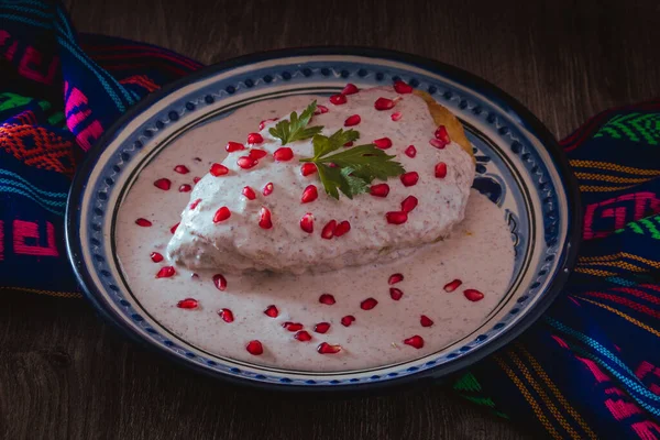 Chile Nogada Talavera Plate Puebla Traditional Cuisine Mexico — Stock Photo, Image