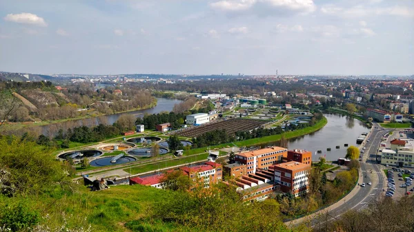 Vista Planta Purificadora Água Sexto Distrito Praga Rio Circundante Vltava — Fotografia de Stock