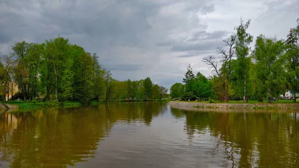 Confluence Malse River Original Walled City Moat Ceske Budejovice Cuaca — Stok Foto