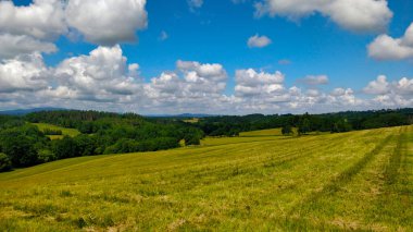 Büyük çayırları ve yeşil ormanları olan Güney Bohem kırsalları. Gökyüzünden geçen güzel beyaz bulutlar inanılmaz rahatlatıcı duygular yaratıyor..