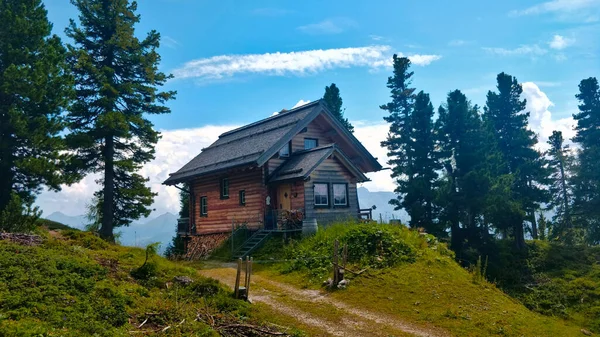 Grobming Österrike Augusti 2021 Trä Fjällstuga Stående Ett Österrikiska Bergen — Stockfoto