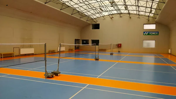 Prag Tschechien August 2021 Indoor Badmintonspielplatz Mit Vier Nebeneinander Liegenden — Stockfoto