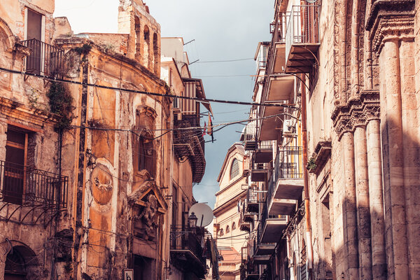 Common street in Palermo, Sicily, Italy. Toned image