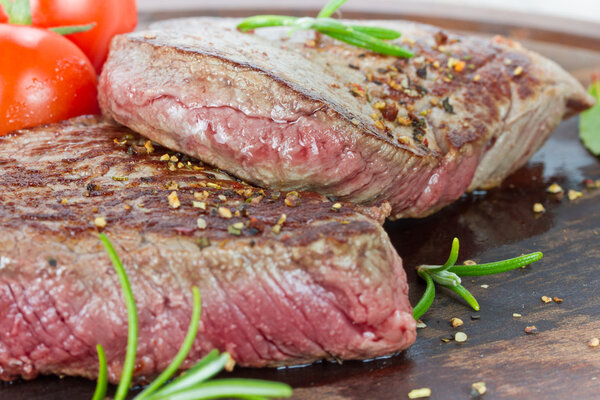 Medium grilled steak close up