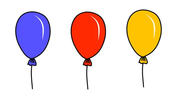 Balon Mavi Kırmızı Sarı Beyaz Zemin Üzerinde Kaydırma Basit Vektör — Stok Vektör