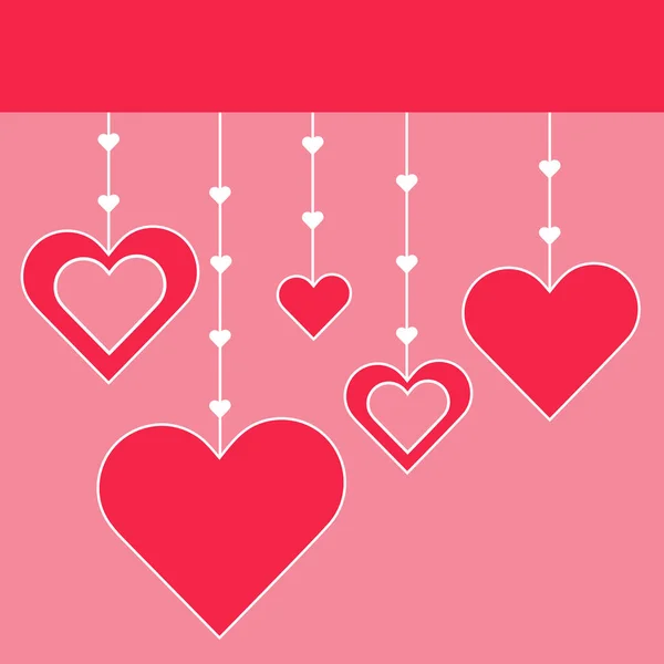 Cute Square Happy Valentines Day Greeting Card Red Hearts Threads — Stock Vector