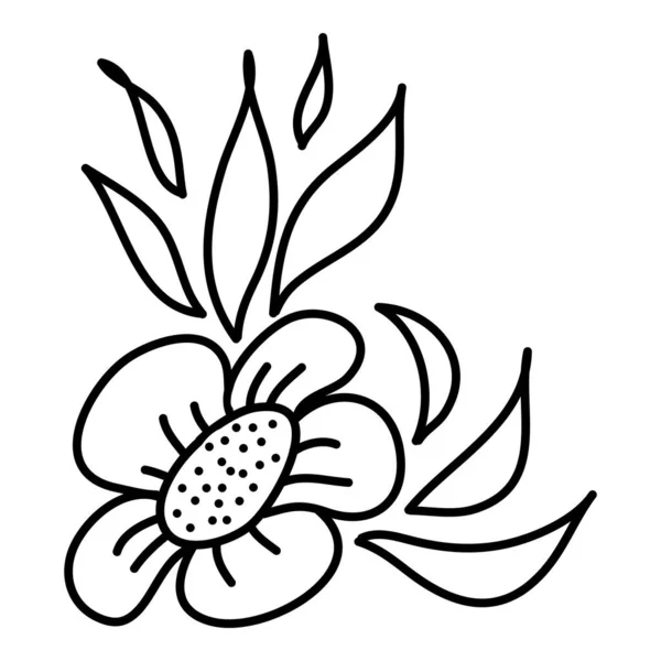 Yapraklı Karalama Çiçeği Köşe Tasarımı Elementi Çizimi Vektör Illüstrasyonu — Stok Vektör