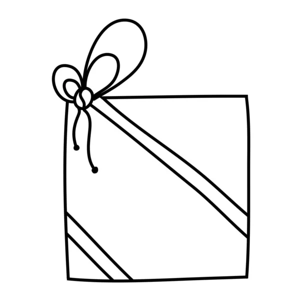 Caja Regalo Con Cinta Estilo Doodle Arco Ilustración Vectorial Dibujado — Vector de stock