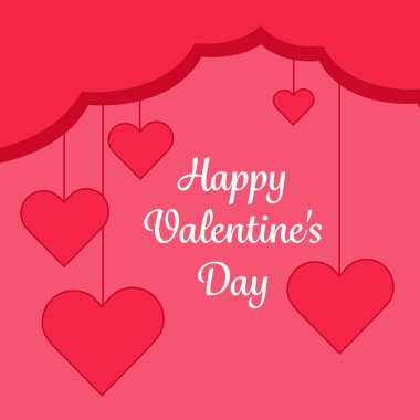 Sevgililer Günün kutlu olsun, kırmızı kurdeleli, dizeli, kare şekilli, vektör düz resimli.