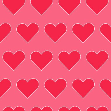 Tekstil tasarımı, ambalaj kağıdı, duvar kâğıdı, kalp şeklinde arka plan gibi pürüzsüz pembe desenli kırmızı kalp.