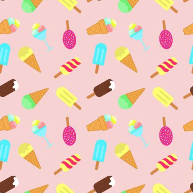 Dondurma izi yok. Dondurma, vazoda bir top dondurma, çikolatalı krema, tatlı soğuk tatlı. Kumaş, tekstil baskısı, ambalaj kağıdı, kapak, vektör illüstrasyonu için tasarım