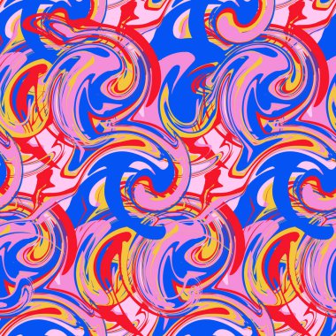 Soyut, pürüzsüz arkaplan, mavi kırmızı renk. Kumaş için soyut desen, tekstil tasarımı, kusursuz boya lekeleri. Vektör illüstrasyonu