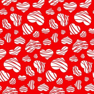 Kalp şekli kusursuz, düğün davetiyesi tasarımı. Tekrarlanan şablon, kırmızı kalp, kırmızı aşk, Sevgililer Günü. Vektör illüstrasyonu