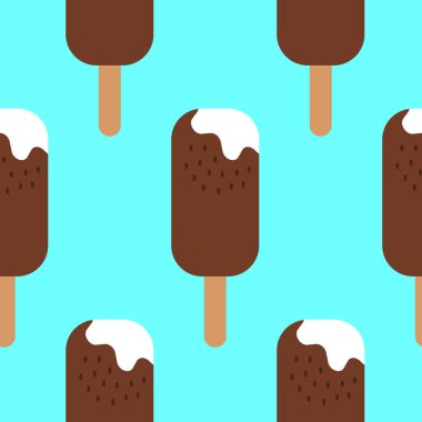 Çubuğun üzerinde kusursuz şekilli çikolatalı dondurma. Kumaş, ambalaj kağıdı, kapak, ağ, baskı, duvar kağıdı, tekstil