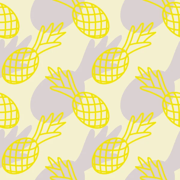 Tropik Ananas Dikişsiz Desen Ananas Yaz Arkaplanı Modaya Uygun Gri — Stok Vektör
