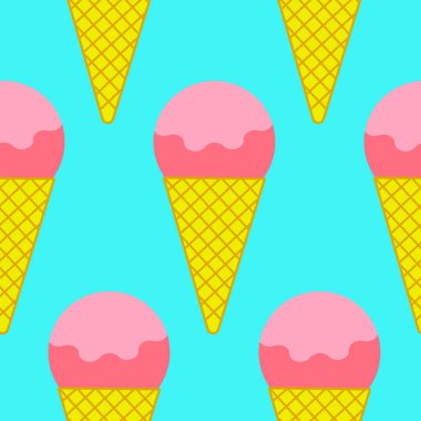 Waffle külahında kusursuz desenli çilekli dondurma. Kumaş, ambalaj kağıdı, kapak, ağ, baskı, duvar kağıdı, tekstil