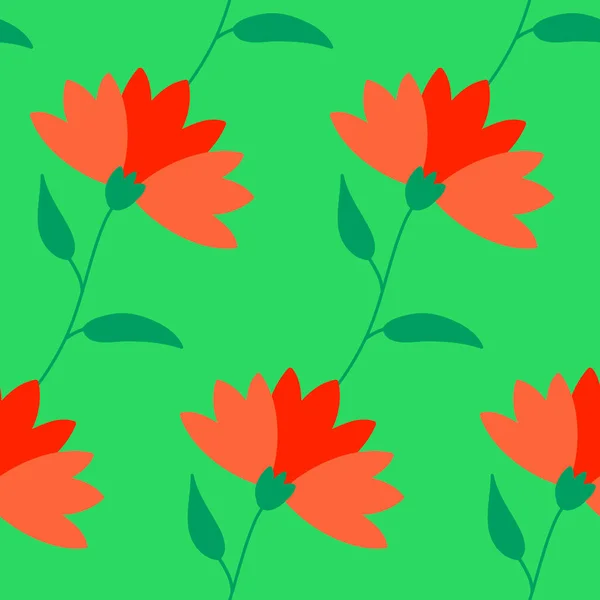 Безшовний Візерунок Червоний Квітковий Бутон Листям Дизайн Тканини Текстилю Обгорткового — стоковий вектор