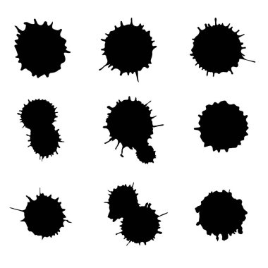 Silüet boya lekeleri, rastgele damlalar, vektör illüstrasyon lekesi.