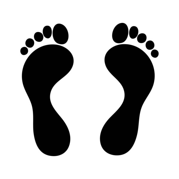 Human footprint black on white, foot and toes finger print, trace vector illustration