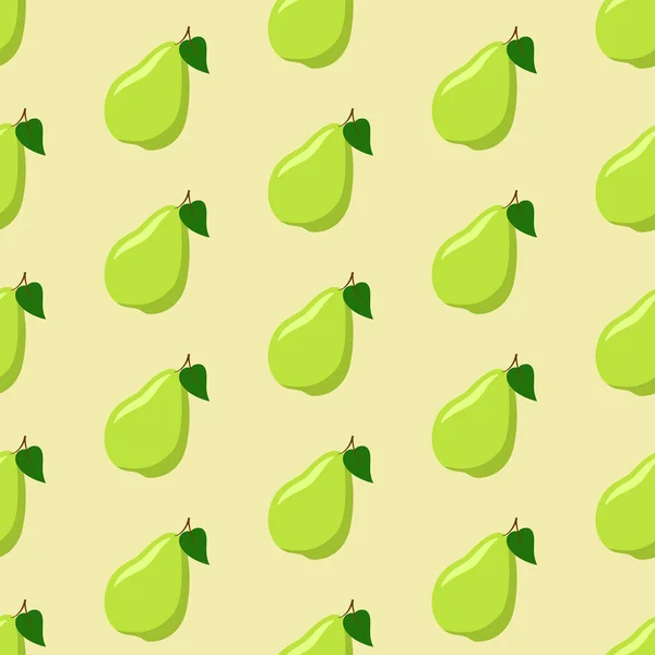 緑の梨のシームレスなパターンでレンズフレアと葉 繊維や包装紙のためのベクトルイラスト — ストックベクタ