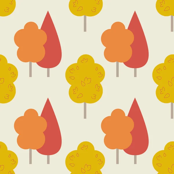Outono Sem Costura Padrão Árvore Amarela Vermelha Ilustração Vetorial Para — Vetor de Stock