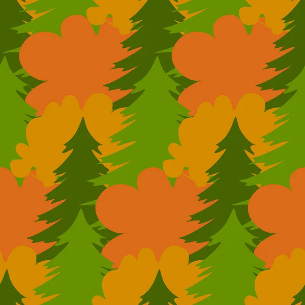 Autumn Forest Seamless Pattern Floresta Densa Árvores Outono Ilustração Vetorial — Vetor de Stock