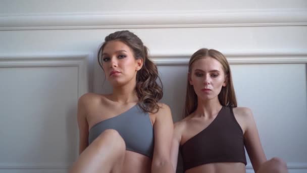 Dwie dziewczyny pozujące w bieliźnie — Wideo stockowe