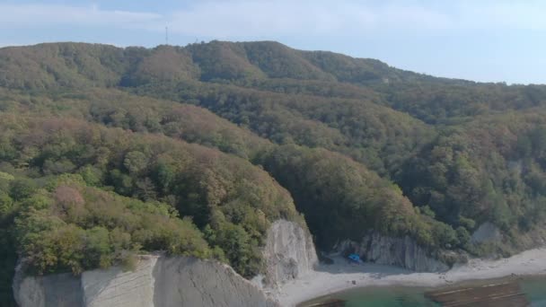 Берег річки в горах з видом на пташине око — стокове відео