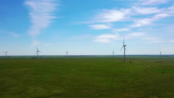 Birds-eye view of windmills for energy production — Wideo stockowe