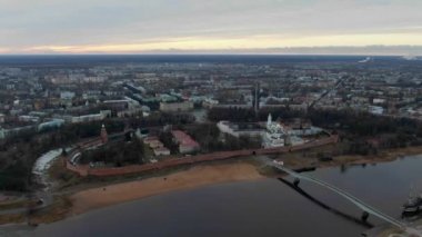 St. Sophia Katedrali manzarası. Hava fotoğrafçılığı. Veliky Novgorod Kremlin, Rusya