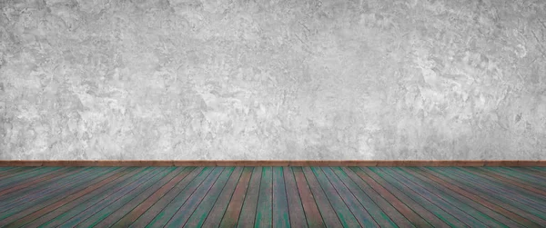 Concrete wall and colorfull wood floor studio background.