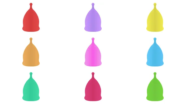 Conjunto Copas Menstruales Diferentes Colores Diseño Vectorial Señora Tazas Vector — Archivo Imágenes Vectoriales