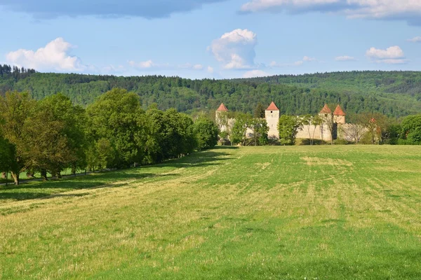 Beautiful Gothic castle Veveri. The city of Brno at the Brno dam. South Moravia - Czech Republic - Central Europe. Spring landscape. — Stock Photo, Image
