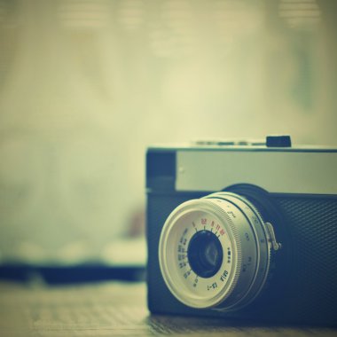 Rus eski analog fotoğraf makinesi. Eski retro fotoğraf. 