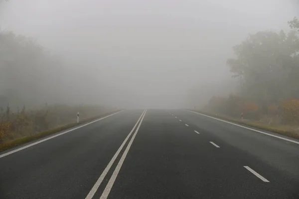 Дорога Тумане Осенний Сезон — стоковое фото
