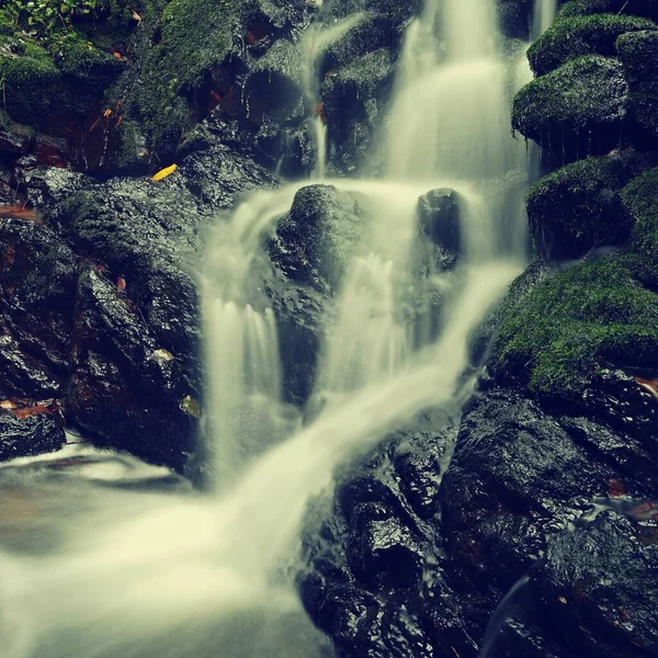 Natureza Bela Pequena Cachoeira Riacho Fundo Colorido Natural Com Água — Fotografia de Stock