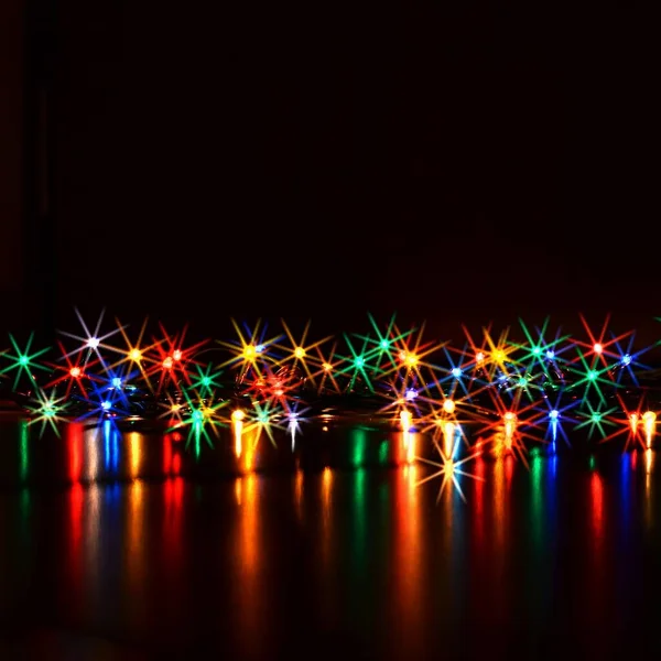 Luces Navidad Sobre Fondo Negro Con Espacio Para Copiar Superficie — Foto de Stock