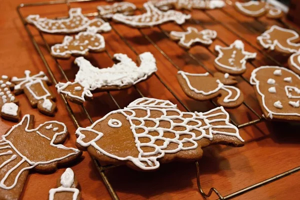 Galletas Jengibre Caseras Navidad Concepto Festivo Con Hornear Navidad — Foto de Stock