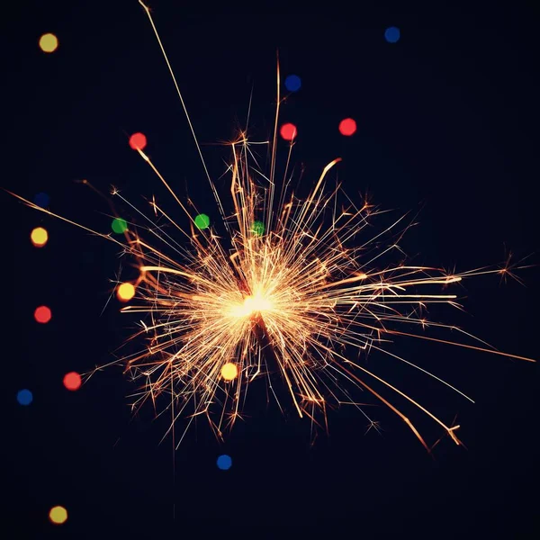 Sparkler Con Bellissimo Sfondo Colorato Astratto Concetto Natale Felice Anno — Foto Stock